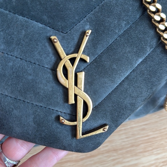 Saint Laurent Loulou Medium YSL Monogram Suede Flap Shoulder Bag Algae green - Picture 6 of 10